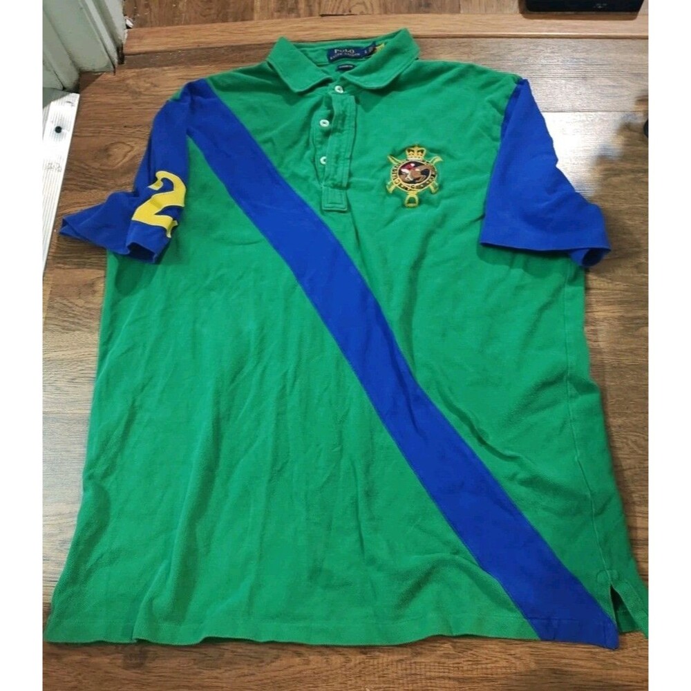 Polo Ralph Lauren PRL Classic Fit Shirt Green Blue Crest Crown Sash MENS Large
